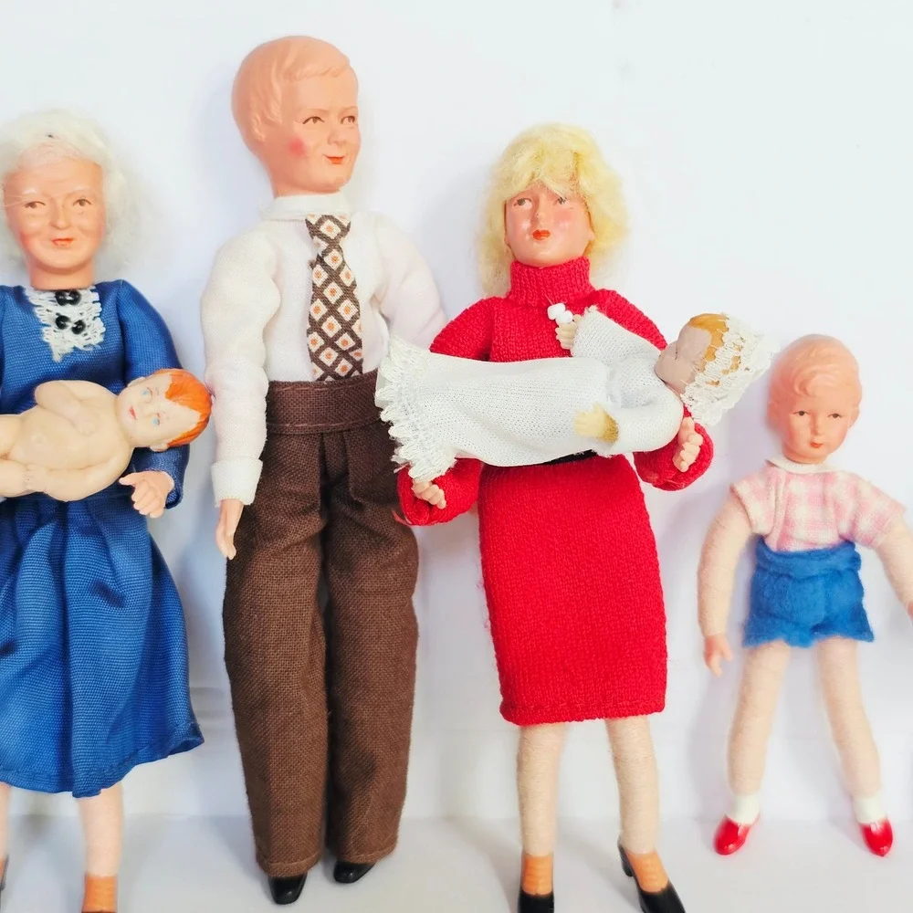 Vtg MCM Caco Dollhouse Family 10pc Set Flexible Miniature Figures Germany